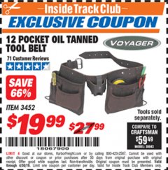 Harbor Freight ITC Coupon 12 POCKET OIL TANNED LEATHER TOOL BELT Lot No. 3452 Expired: 4/30/19 - $19.99