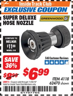 Harbor Freight ITC Coupon SUPER DELUXE HOSE NOZZLE Lot No. 4118/62470 Expired: 11/30/19 - $6.99