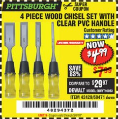 Harbor Freight Coupon 4 PIECE WOOD CHISEL SET Lot No. 42429/69471 Expired: 5/4/19 - $4.99