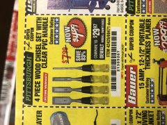 Harbor Freight Coupon 4 PIECE WOOD CHISEL SET Lot No. 42429/69471 Expired: 3/4/20 - $4.99