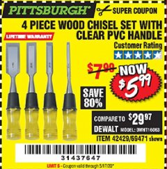 Harbor Freight Coupon 4 PIECE WOOD CHISEL SET Lot No. 42429/69471 Expired: 6/30/20 - $5.99