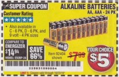 Harbor Freight Coupon THUNDERBOLT MAGNUM ALKALINE BATTERIES AA, AAA - 24 PK Lot No. 92405/61270/92404/69568/61271/92406/61272/92407/61279/92408 Expired: 10/23/19 - $5