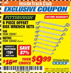 Harbor Freight ITC Coupon 8 PIECE OFFSET BOX WRENCH SETS Lot No. 32041/32042 Expired: 9/30/19 - $9.99