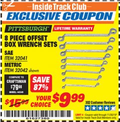 Harbor Freight ITC Coupon 8 PIECE OFFSET BOX WRENCH SETS Lot No. 32041/32042 Expired: 11/30/19 - $9.99