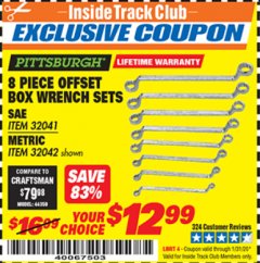 Harbor Freight ITC Coupon 8 PIECE OFFSET BOX WRENCH SETS Lot No. 32041/32042 Expired: 1/31/20 - $12.99