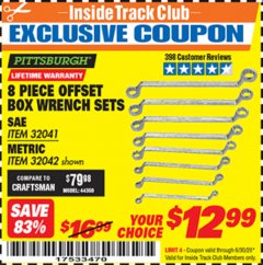 Harbor Freight ITC Coupon 8 PIECE OFFSET BOX WRENCH SETS Lot No. 32041/32042 Expired: 6/30/20 - $12.99