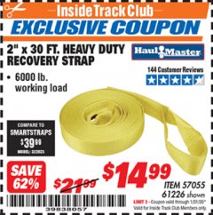 Harbor Freight ITC Coupon 2" x 30 FT. HEAVY DUTY RECOVERY STRAP Lot No. 61226 Expired: 1/31/20 - $14.99