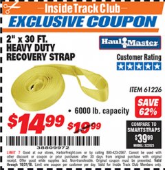 Harbor Freight ITC Coupon 2" x 30 FT. HEAVY DUTY RECOVERY STRAP Lot No. 61226 Expired: 10/31/18 - $14.99
