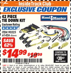 Harbor Freight ITC Coupon 42 PIECE TIE DOWN KIT Lot No. 61426/90325 Expired: 7/31/18 - $14.99
