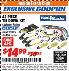 Harbor Freight ITC Coupon 42 PIECE TIE DOWN KIT Lot No. 61426/90325 Expired: 9/30/18 - $14.99