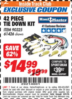 Harbor Freight ITC Coupon 42 PIECE TIE DOWN KIT Lot No. 61426/90325 Expired: 3/31/19 - $14.99