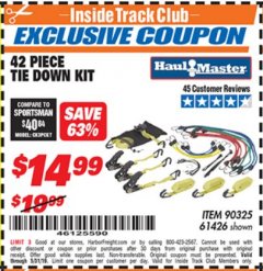 Harbor Freight ITC Coupon 42 PIECE TIE DOWN KIT Lot No. 61426/90325 Expired: 5/31/19 - $14.99