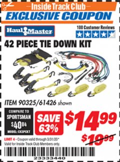 Harbor Freight ITC Coupon 42 PIECE TIE DOWN KIT Lot No. 61426/90325 Expired: 3/31/20 - $14.99