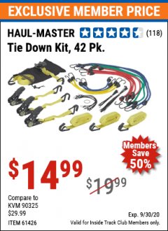 Harbor Freight ITC Coupon 42 PIECE TIE DOWN KIT Lot No. 61426/90325 Expired: 9/30/20 - $14.99