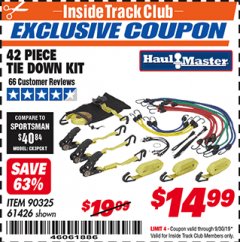 Harbor Freight ITC Coupon 42 PIECE TIE DOWN KIT Lot No. 61426/90325 Expired: 9/30/19 - $14.99