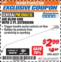 Harbor Freight ITC Coupon AIR BLOW GUN WITH 2 FT. EXTENSION Lot No. 68257 Expired: 2/29/20 - $2.99