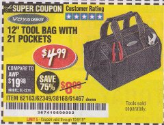 Harbor Freight Coupon VOYAGER 12" WIDE MOUTH TOOL BAG Lot No. 38168/62163/62349/61467 Expired: 10/9/19 - $4.99