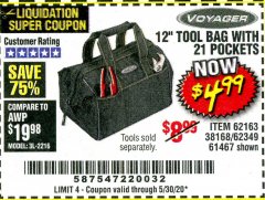 Harbor Freight Coupon 12" TOOL BAG Lot No. 61467/62163/62349 Expired: 6/30/20 - $4.99