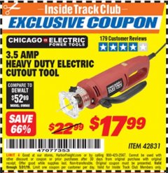 Harbor Freight ITC Coupon 3.5 AMP HEAVY DUTY ELECTRIC CUTOUT TOOL Lot No. 42831 Expired: 5/31/19 - $17.99