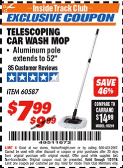 Harbor Freight ITC Coupon TELESCOPING CAR WASH MOP Lot No. 60587 Expired: 1/31/19 - $7.99