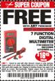 Harbor Freight FREE Coupon 7 FUNCTION DIGITAL MULTIMETER Lot No. 30756 Expired: 1/3/18 - FWP