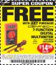 Harbor Freight FREE Coupon 7 FUNCTION DIGITAL MULTIMETER Lot No. 30756 Expired: 6/23/15 - FWP