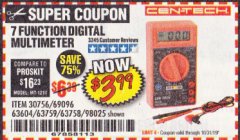 Harbor Freight Coupon 7 FUNCTION DIGITAL MULTIMETER Lot No. 30756 Expired: 10/13/19 - $3.99