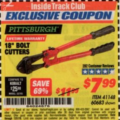 Harbor Freight ITC Coupon 18" BOLT CUTTERS Lot No. 41148/60683 Expired: 7/31/19 - $7.99