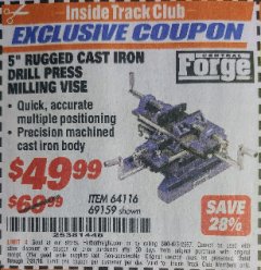 Harbor Freight ITC Coupon 5" RUGGED CAST IRON DRILL PRESS MILLING VISE Lot No. 69159/94276 Expired: 7/31/18 - $49.99