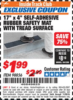 Harbor Freight ITC Coupon 17" x 4" SELF-ADHESIVE RUBBER SAFETY ,AT WITH TREAD SURFACE Lot No. 98856 Expired: 11/30/18 - $1.99