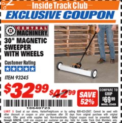 Harbor Freight ITC Coupon 30" MAGNETIC SWEEPER WITH WHEELS Lot No. 93245 Expired: 9/30/18 - $32.99
