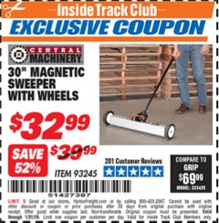 Harbor Freight ITC Coupon 30" MAGNETIC SWEEPER WITH WHEELS Lot No. 93245 Expired: 1/31/19 - $32.99