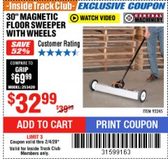 Harbor Freight ITC Coupon 30" MAGNETIC SWEEPER WITH WHEELS Lot No. 93245 Expired: 2/4/20 - $32.99