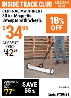 Harbor Freight ITC Coupon 30" MAGNETIC SWEEPER WITH WHEELS Lot No. 93245 Expired: 9/30/21 - $34.99