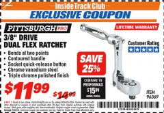 Harbor Freight ITC Coupon 3/8" DRIVE DUAL FLEX RATCHET Lot No. 96369 Expired: 7/31/18 - $11.99