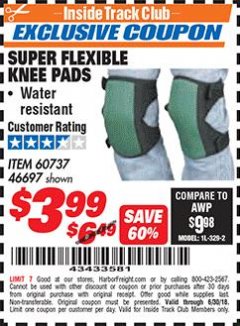 Harbor Freight ITC Coupon SUPER FLEXIBLE KNEE PADS Lot No. 46697/60737 Expired: 6/30/18 - $3.99