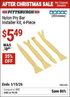 Harbor Freight Coupon PITTSBURGH NYLON PRY BAR INSTALLER KIT, 4-PIECE Lot No. 63594 Valid Thru: 1/15/26 - $5.49