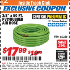 Harbor Freight ITC Coupon 3/8" x 50 FT. PVC/RUBBER AIR HOSE Lot No. 60358/62256 Expired: 1/31/19 - $17.99