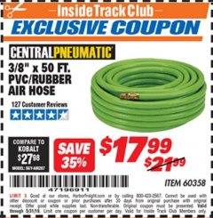 Harbor Freight ITC Coupon 3/8" x 50 FT. PVC/RUBBER AIR HOSE Lot No. 60358/62256 Expired: 5/31/19 - $17.99