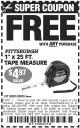 Harbor Freight FREE Coupon 1" X 25 FT. TAPE MEASURE Lot No. 69080/69030/69031 Expired: 10/17/16 - FWP