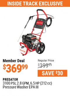 Harbor Freight ITC Coupon 3100 PSI, 2.8 GPM 6.5 HP (212 CC) GAS POWERED PRESSURE WASHERS WITH 25 FT. HOSE Lot No. 62200/62214 Expired: 7/1/21 - $369.99