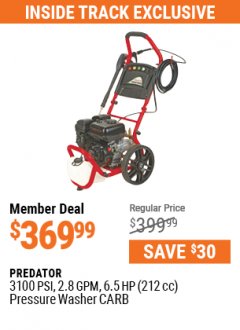 Harbor Freight ITC Coupon 3100 PSI, 2.8 GPM 6.5 HP (212 CC) GAS POWERED PRESSURE WASHERS WITH 25 FT. HOSE Lot No. 62200/62214 Expired: 7/1/21 - $369.99