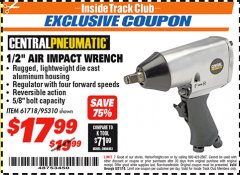 Harbor Freight ITC Coupon 1/2" AIR IMPACT WRENCH Lot No. 60382/61718/95310 Expired: 8/31/18 - $17.99