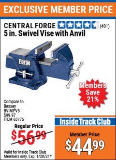 Harbor Freight ITC Coupon 5" SWIVEL VISE WITH ANVIL Lot No. 61551/67039 Expired: 1/28/21 - $44.99