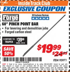 Harbor Freight ITC Coupon 60" PINCH POINT BAR Lot No. 95971 Expired: 8/31/19 - $19.99