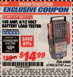 Harbor Freight ITC Coupon 100 AMP 6/12 VOLT BATTERY LOAD TESTER Lot No. 90636/61747/61945/69888 Expired: 7/31/19 - $14.99