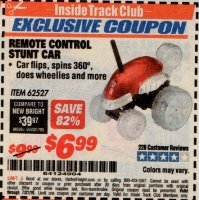 Harbor Freight ITC Coupon REMOTE CONTROL STUNT CAR Lot No. 56166 Expired: 7/31/19 - $6.99