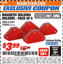 Harbor Freight ITC Coupon 4 PIECE MAGNETIC WELDING HOLDERS Lot No. 61643/93898 Expired: 9/30/18 - $3.99