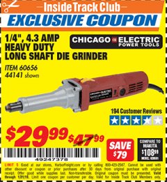 Harbor Freight ITC Coupon 1/4" HEAVY DUTY LONG SHAFT DIE GRINDER Lot No. 60656/44141 Expired: 1/31/19 - $29.99