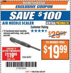 Harbor Freight ITC Coupon AIR NEEDLE SCALER Lot No. 96997 Expired: 9/25/18 - $19.99